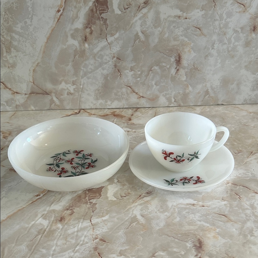 Fire King White Dinnerware Set with Honeysuckle Design
